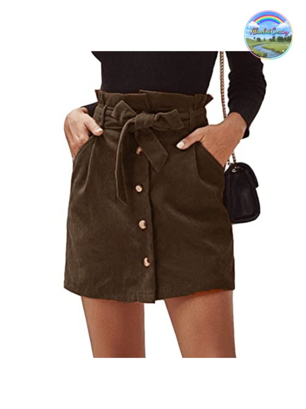 Women's Corduroy Paperbag High Waist Belted Mini Skirt with Pockets